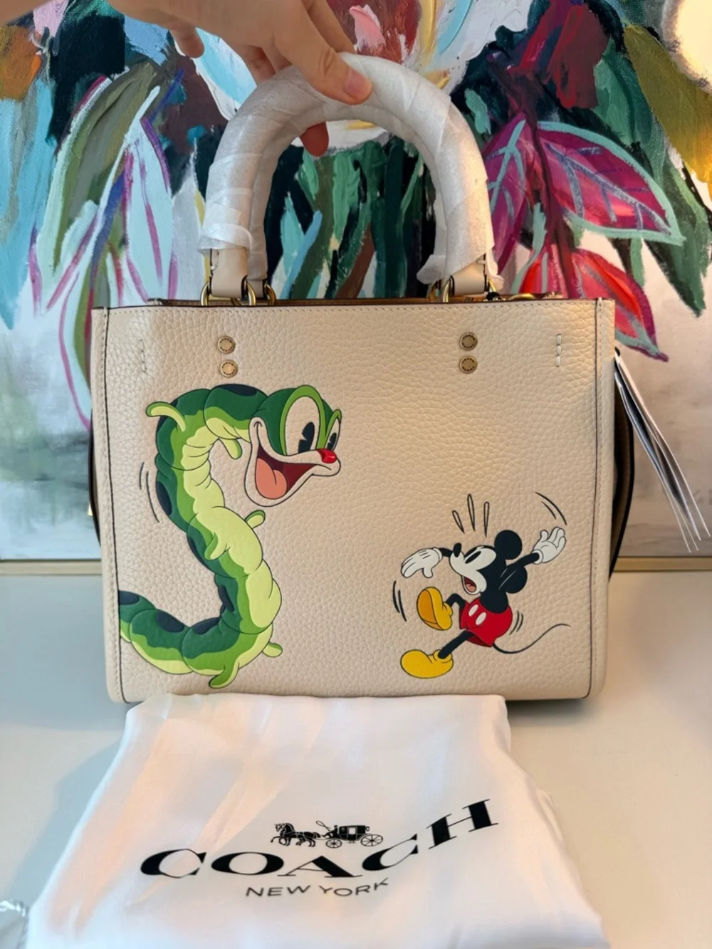 NWT COACH X DISNEY IVORY LEATHER ROGUE 25 WITH MICKEY MOUSE & CATERPILLAR CH461 - Picture 13 of 13